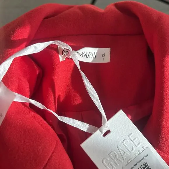 GRACE KARIN Women Lapel Double-Breasted Trench Coat Jacket Teal Red XL / New!! - Picture 8 of 16